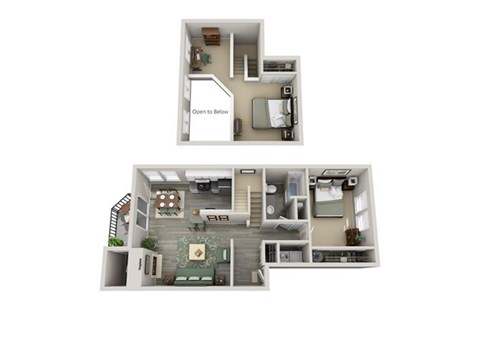Floor plan for 1 bed, 1 bath, 885 sqft